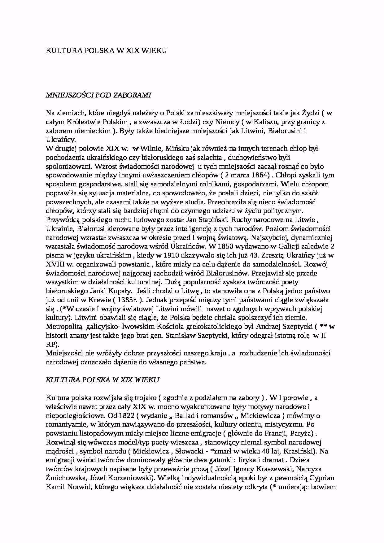 Jak rozwijała się polska kultura narodowa pod koniec XIX wieku?