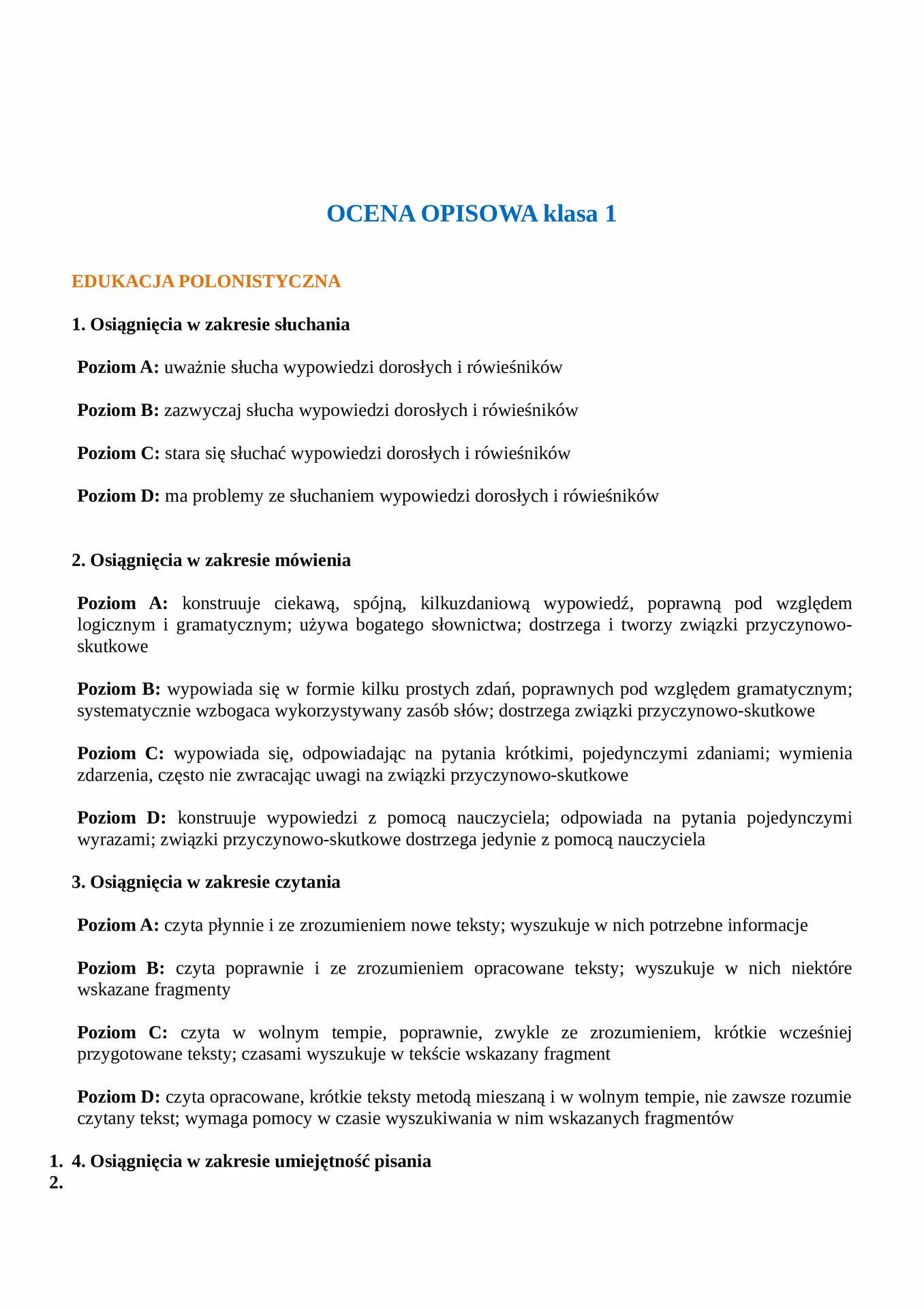 Jaka jest ocena opisowa ucznia z orzeczeniem o potrzebie kształcenia specjalnego?